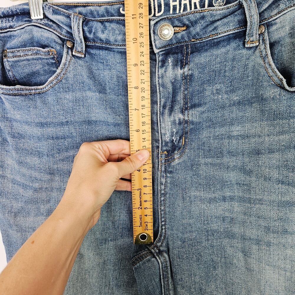 Good Hart High Rise Slit Flare Leg Jeans Size 12 High Rise Boho Hippie Raw Hem - Picture 10 of 13